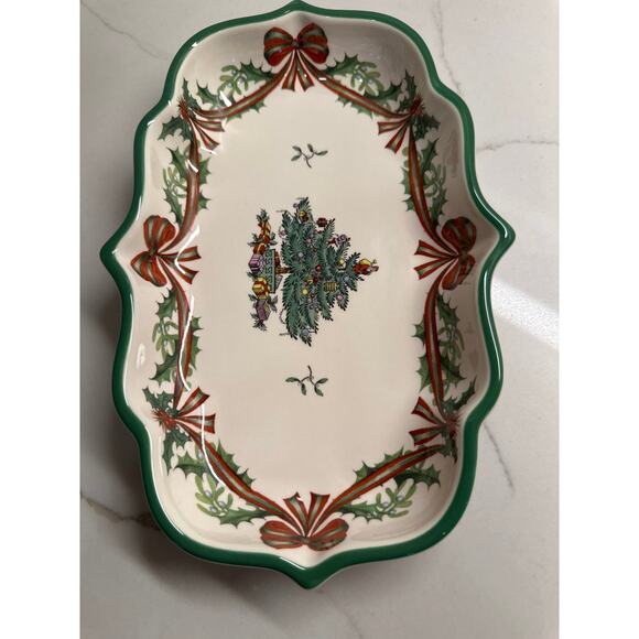 Spode 65th Anniversary Christmas Tree Scalloped Tray Candy Dish Platter - Picture 5 of 8